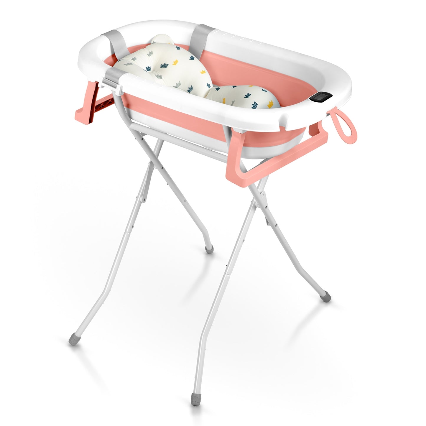 Folding Baby Bath with Stand, Thermometer, Insert