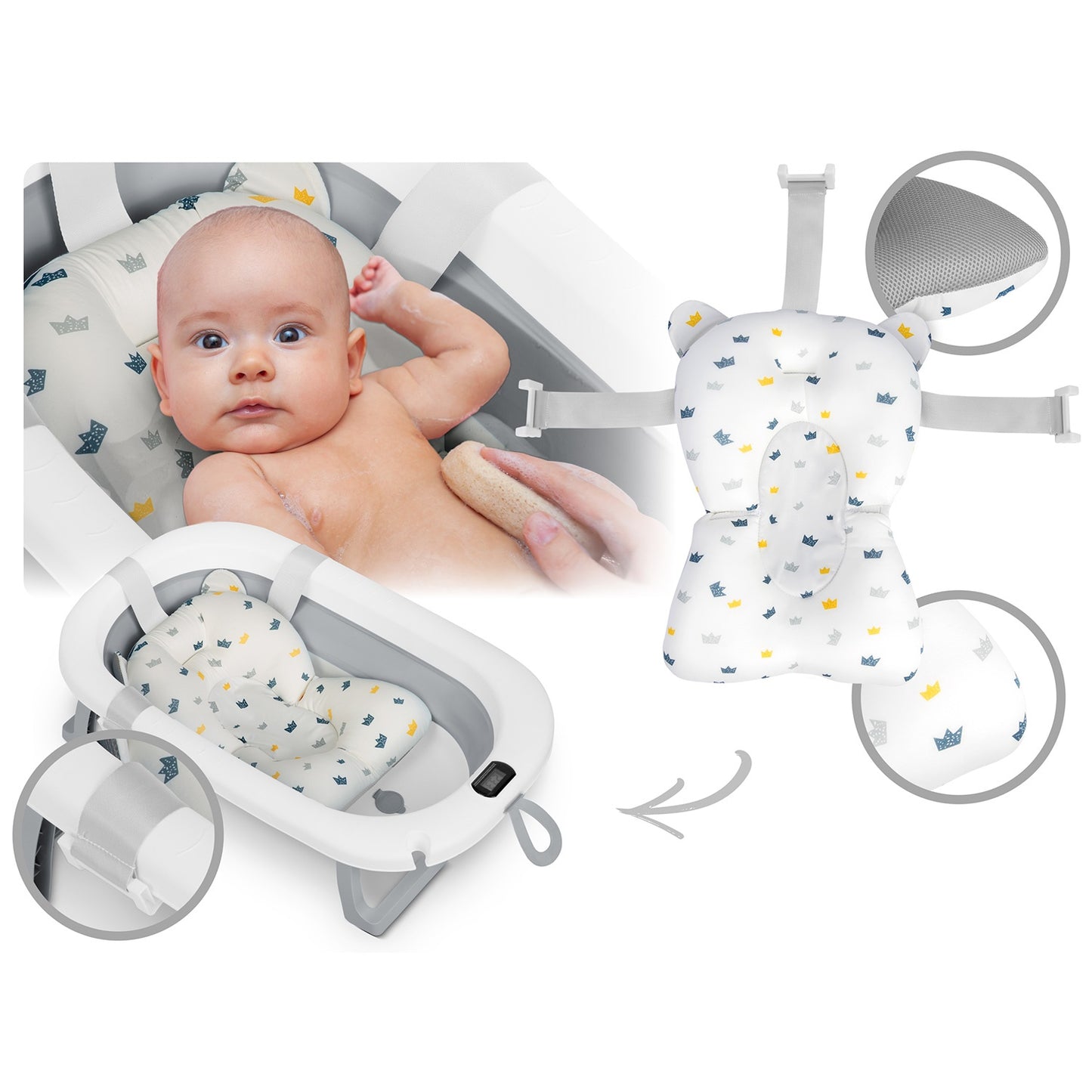 Folding Baby Bath with Stand, Thermometer & Insert