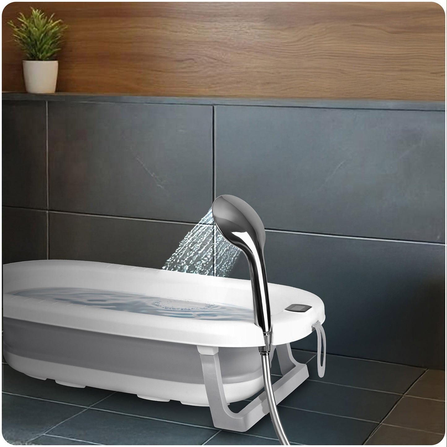 Folding Baby Bath with Stand, Thermometer & Insert