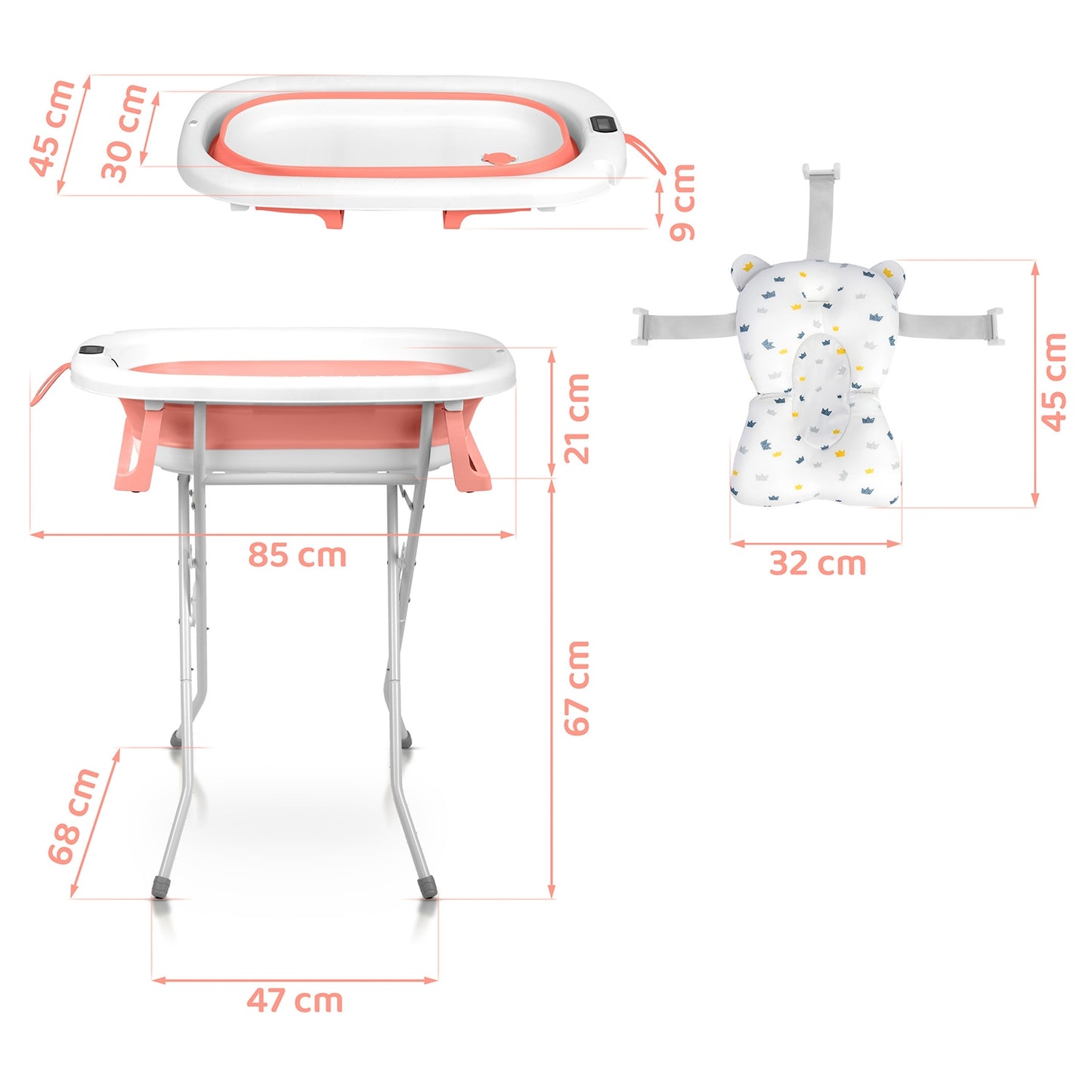 Folding Baby Bath with Stand, Thermometer, Insert
