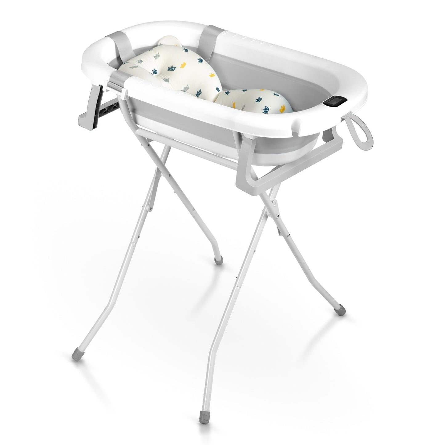 Folding Baby Bath with Stand, Thermometer & Insert