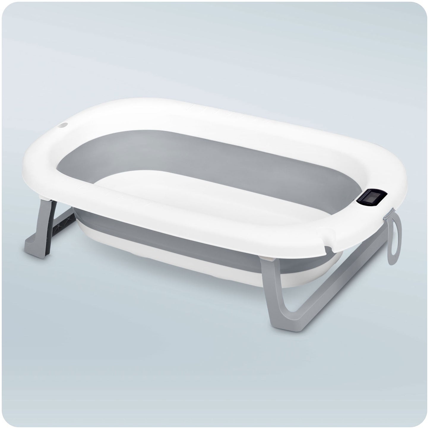 Folding Baby Bath with Thermometer and Insert, White-Grey