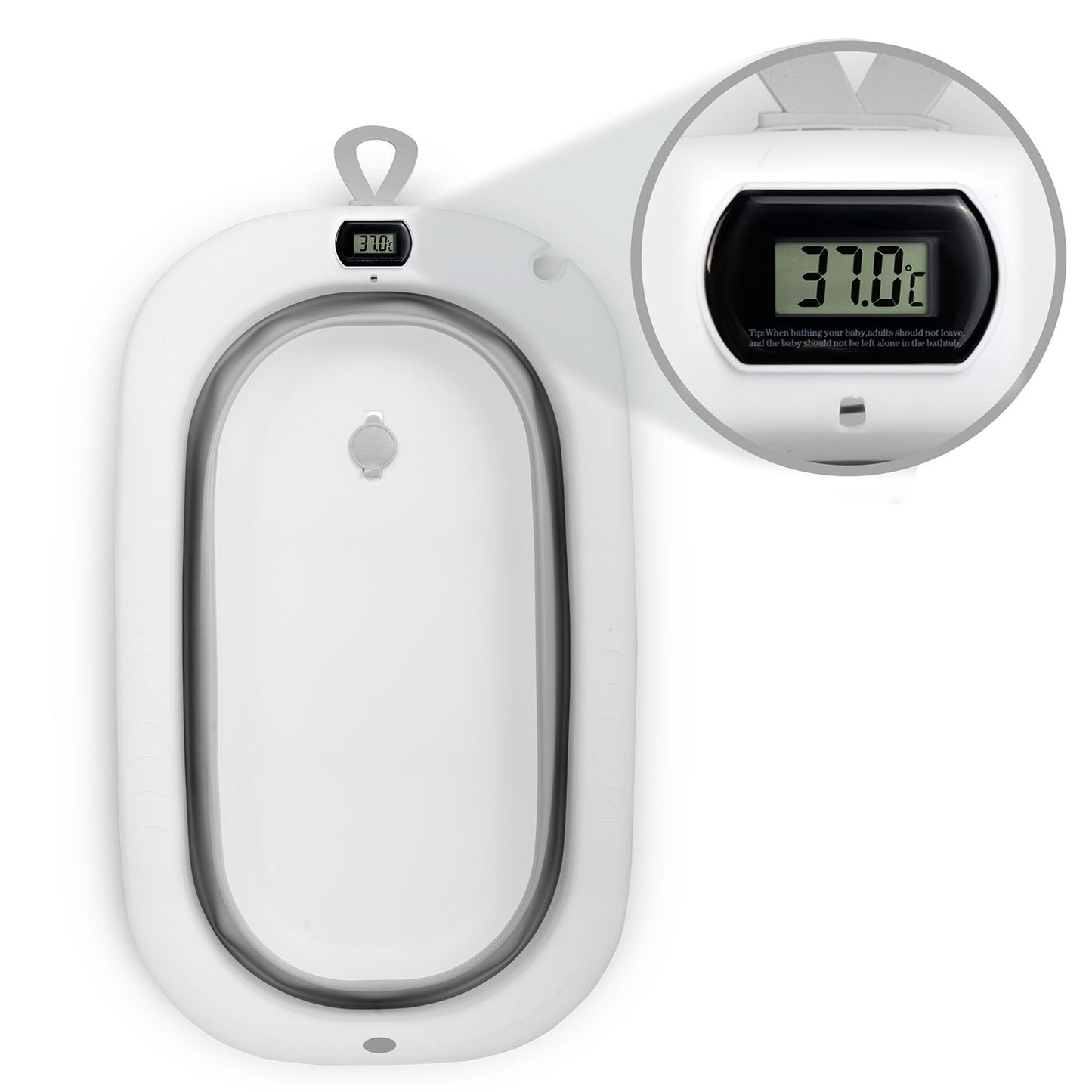 Folding Baby Bath with Thermometer and Insert, White-Grey
