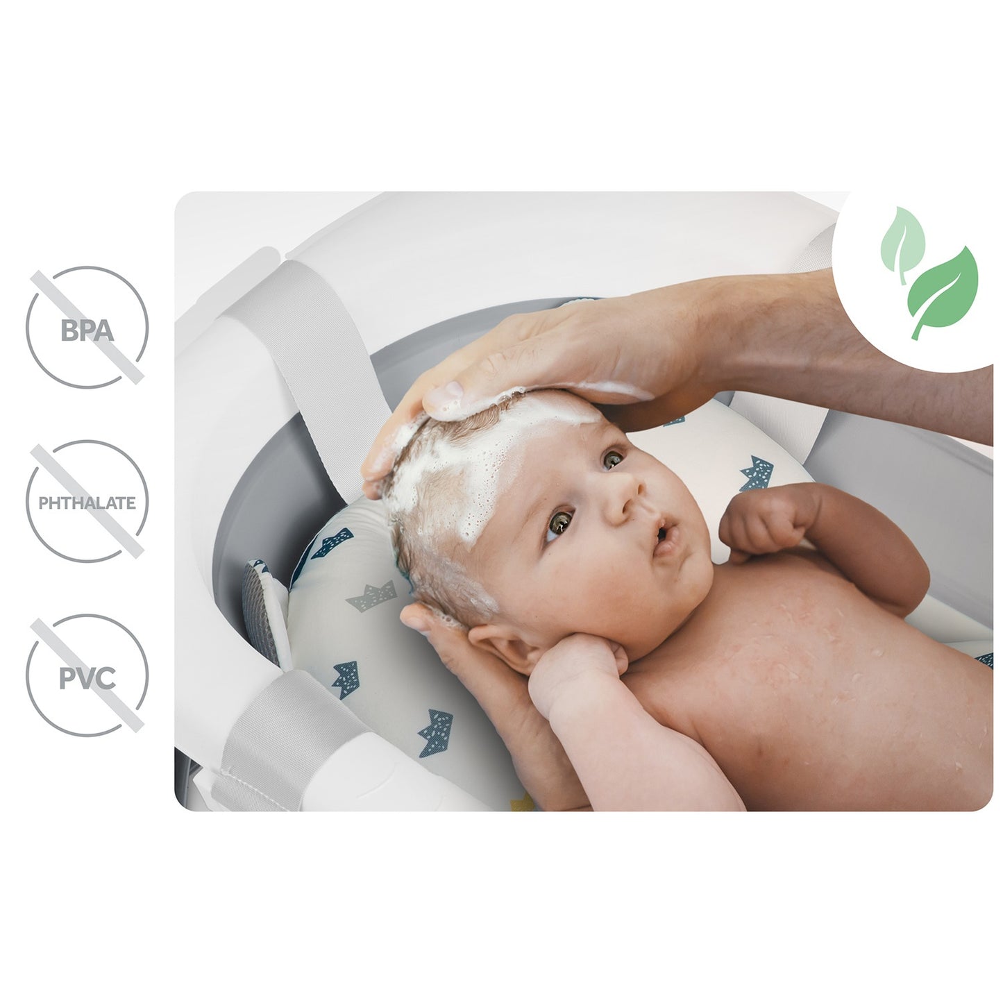 Folding Baby Bath with Thermometer and Insert, White-Grey