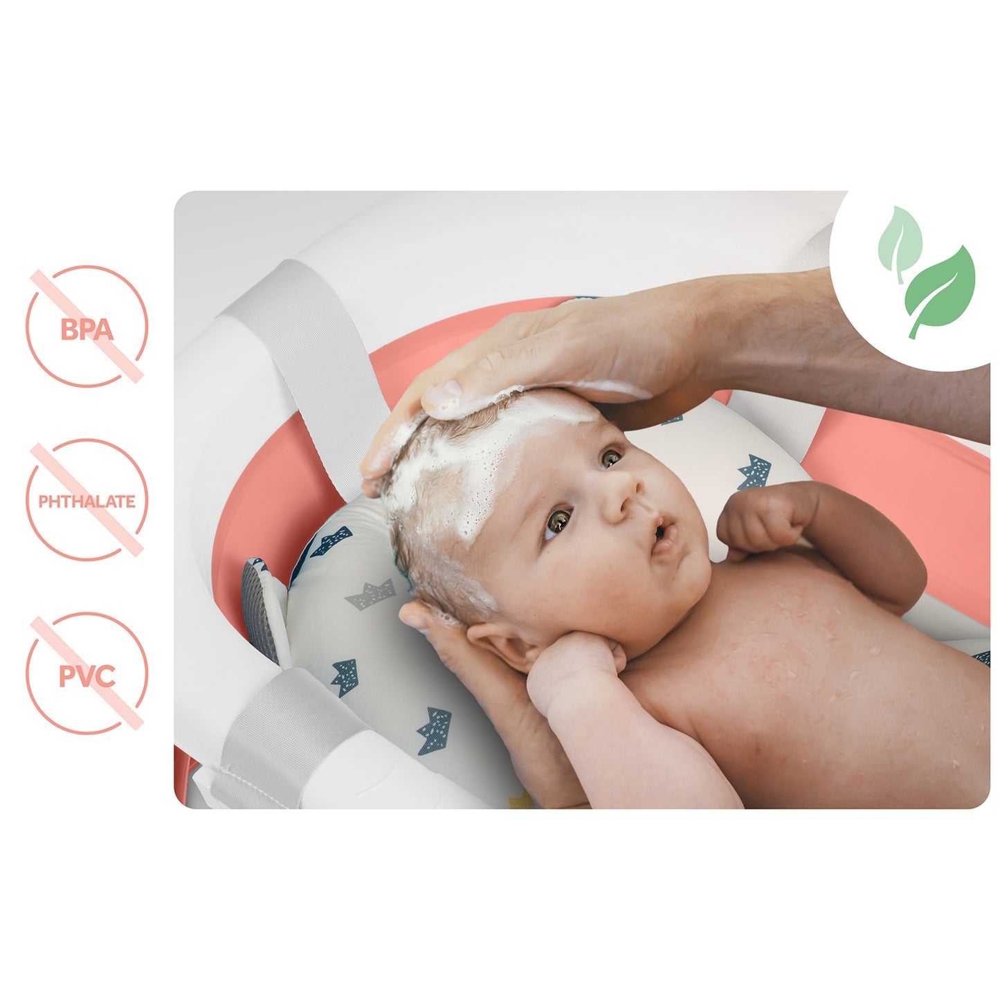 Folding Baby Bath with Thermometer and Insert, White-Pink
