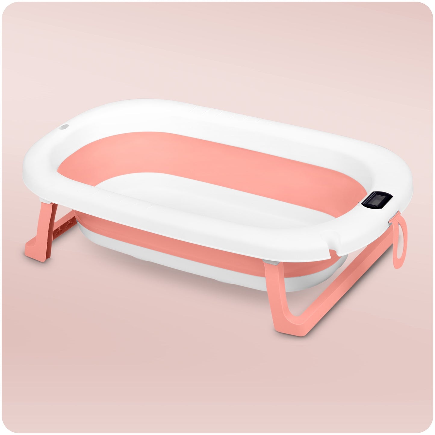 Folding Baby Bath with Thermometer and Insert, White-Pink