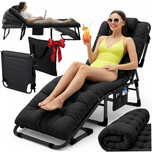 Folding Camping Bed with Adjustable Recline – Black