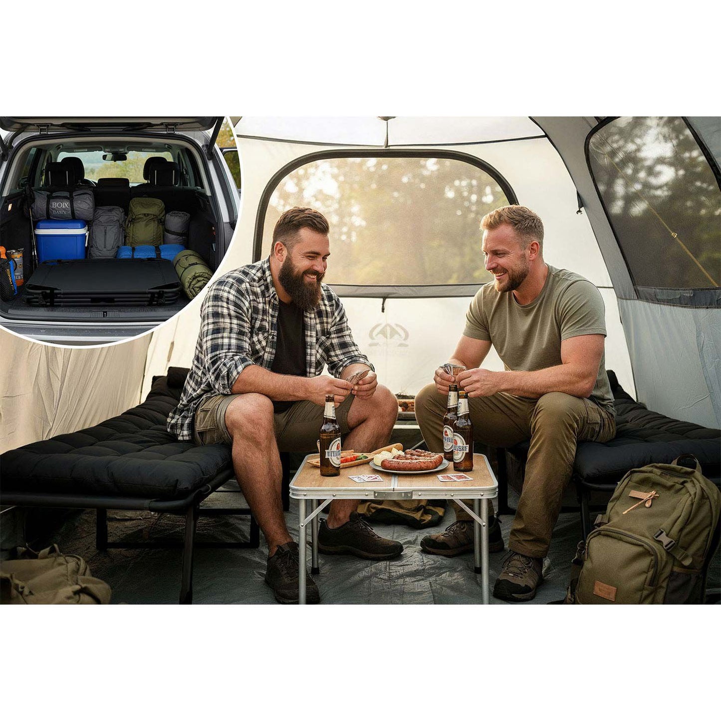 Folding Camping Bed with Adjustable Recline – Black
