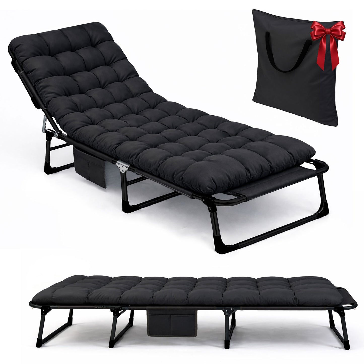 Folding Camping Bed with Adjustable Recline – Black