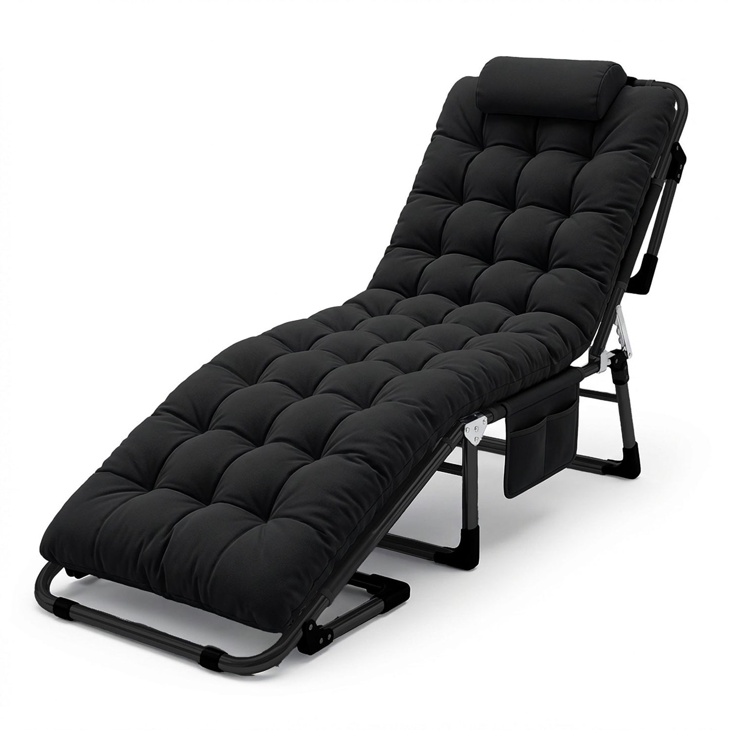 Folding Camping Bed with Adjustable Recline – Black