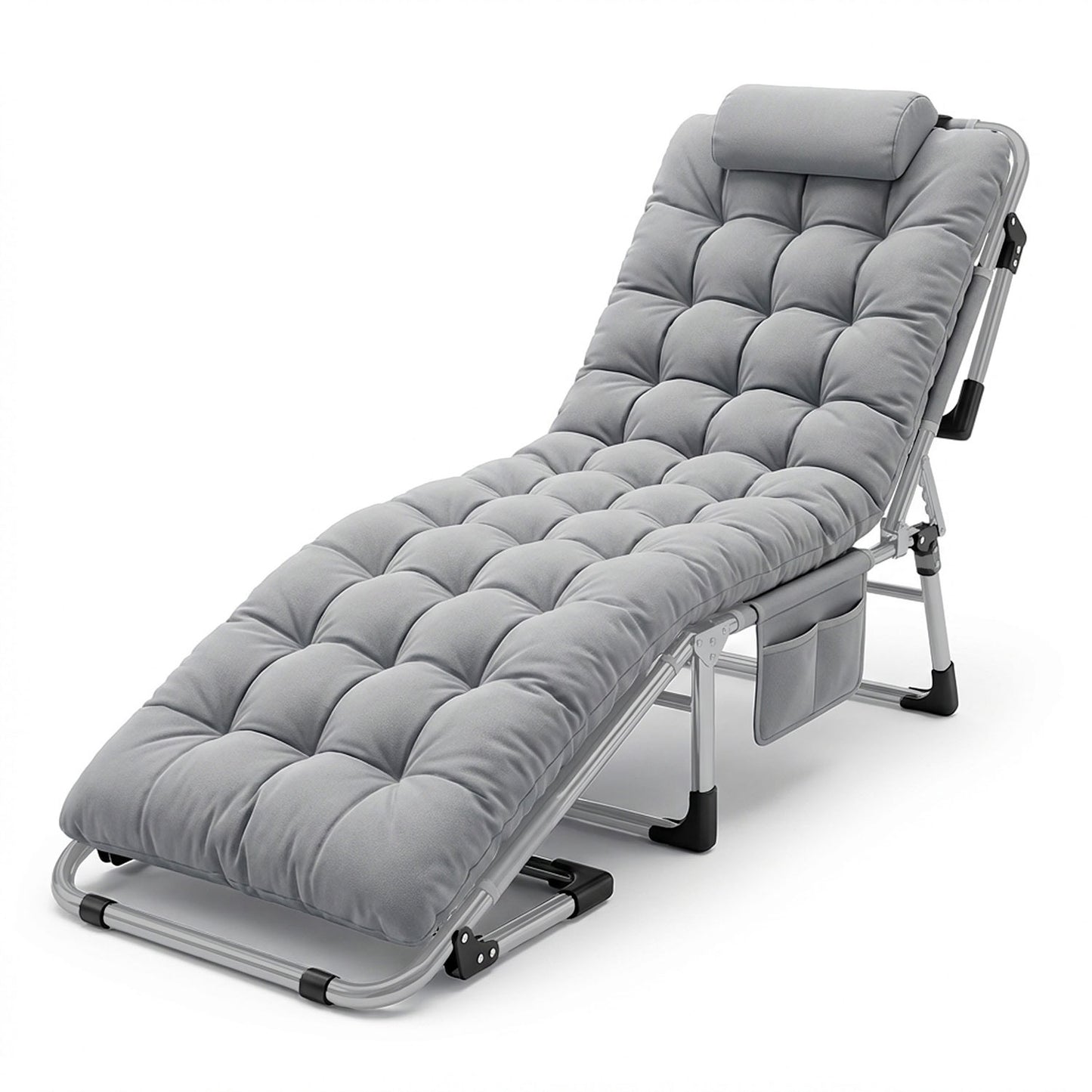 Folding Camping Bed with Adjustable Recline – Grey