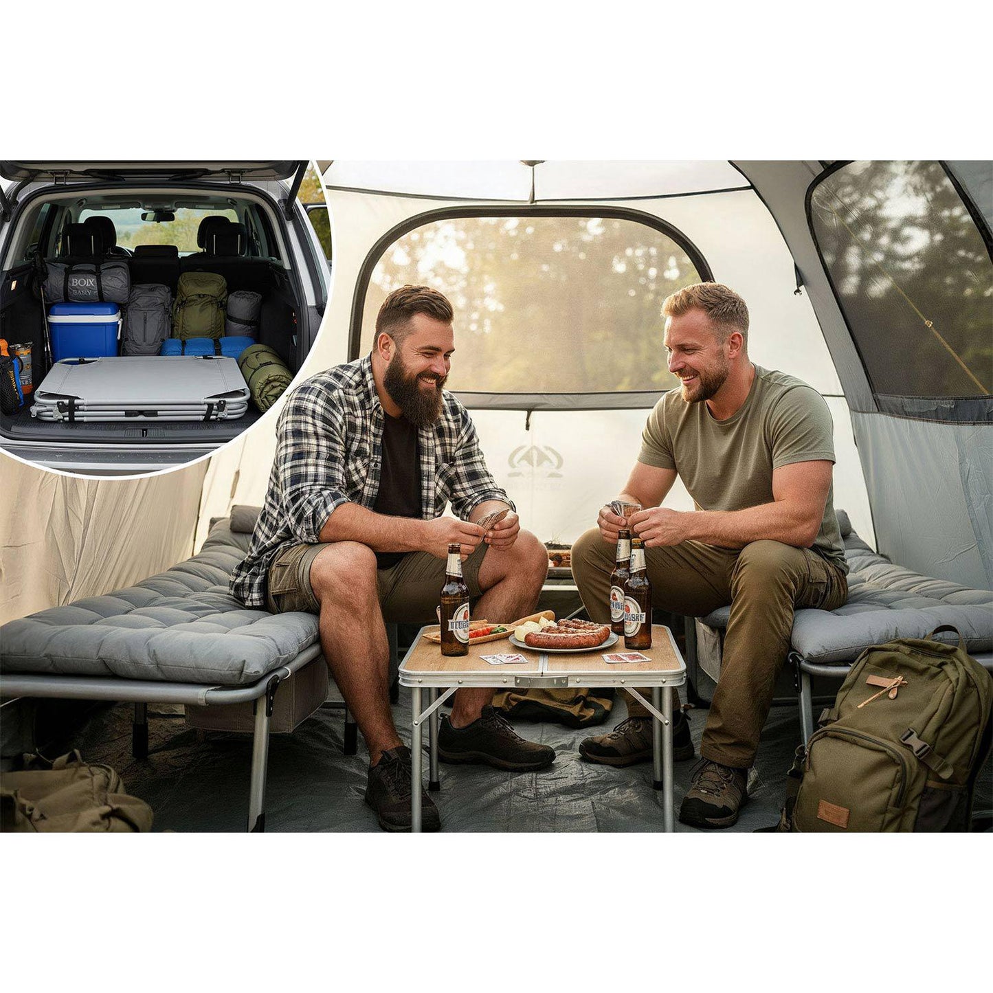 Folding Camping Bed with Adjustable Recline – Grey