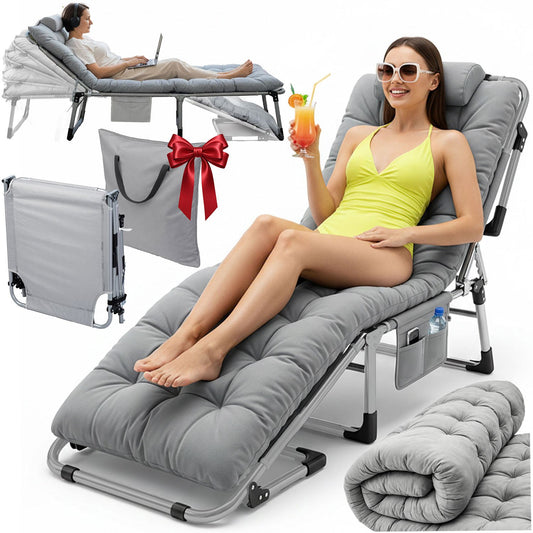 Folding Camping Bed with Adjustable Recline – Grey