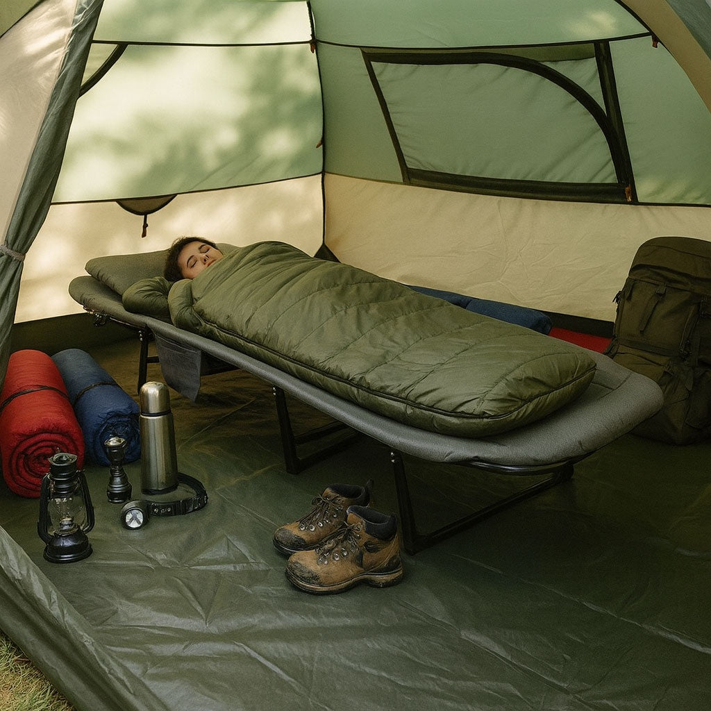 Folding Camping Cot 200x65 cm, Adjustable Headrest