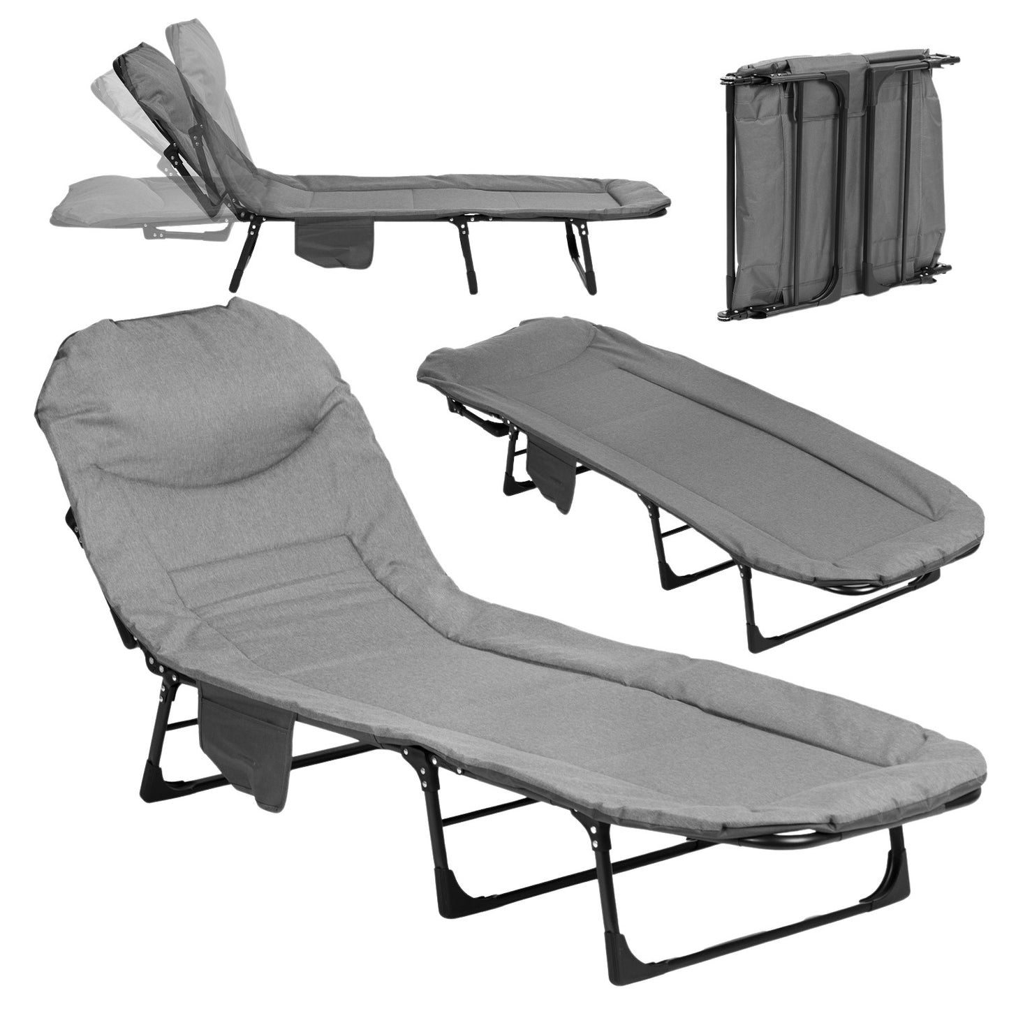 Folding Camping Cot 200x65 cm, Adjustable Headrest