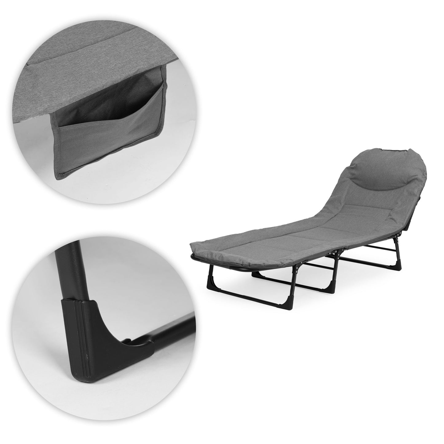 Folding Camping Cot 200x65 cm, Adjustable Headrest