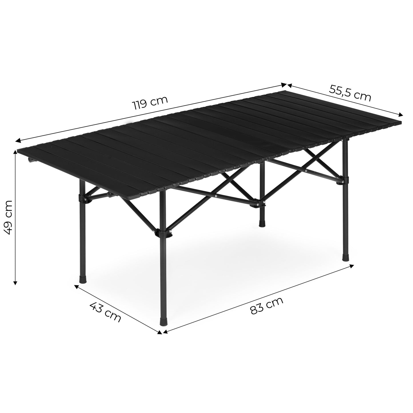 Folding Camping Table 120x55 cm, Black, with Bag