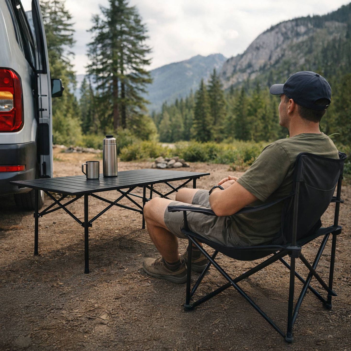 Folding Camping Table 120x55 cm, Black, with Bag