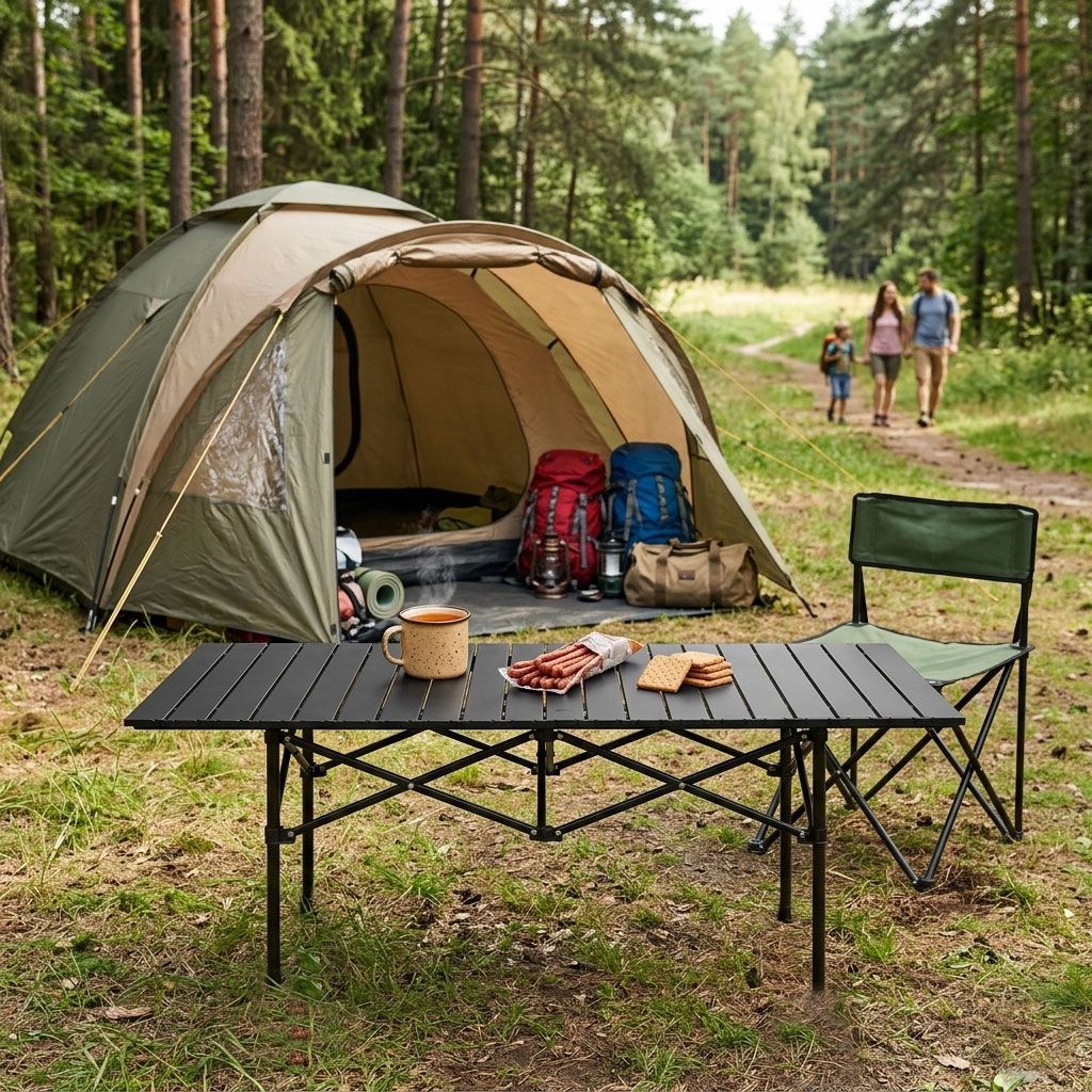 Folding Camping Table 120x55 cm, Black, with Bag