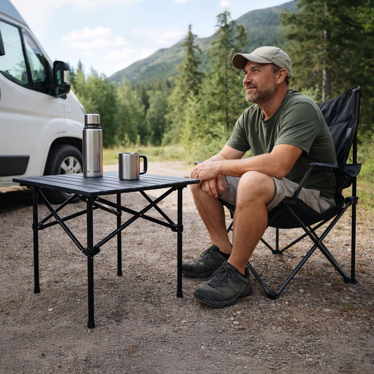 Folding Camping Table 53x55 cm, Carbon Steel, Black