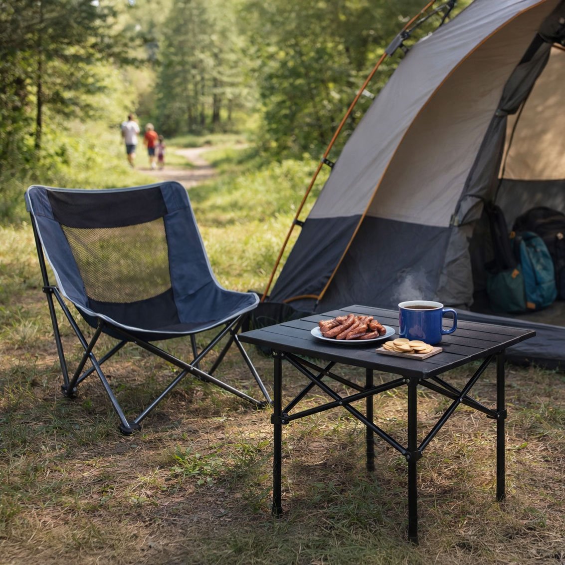 Folding Camping Table 53x55 cm, Carbon Steel, Black