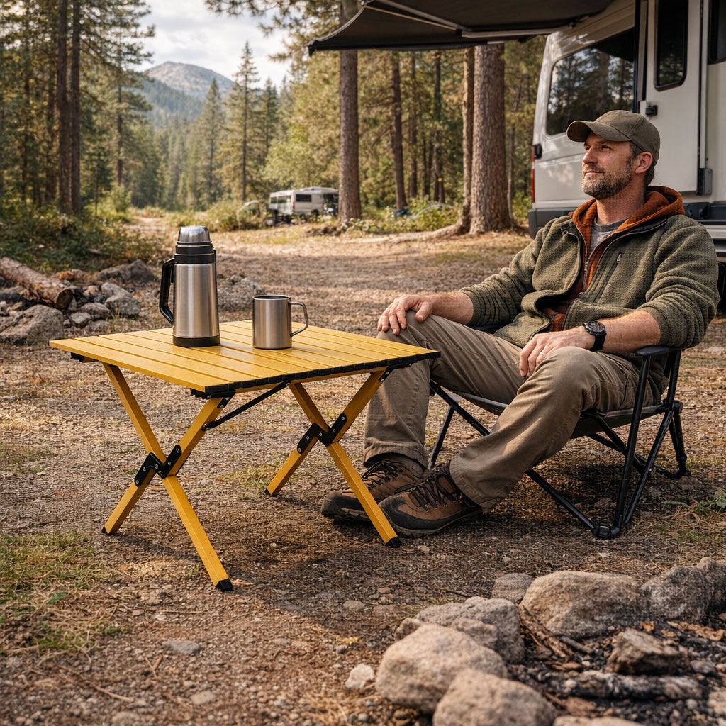 Folding Camping Table 60x60 cm with Bag, Carbon Steel