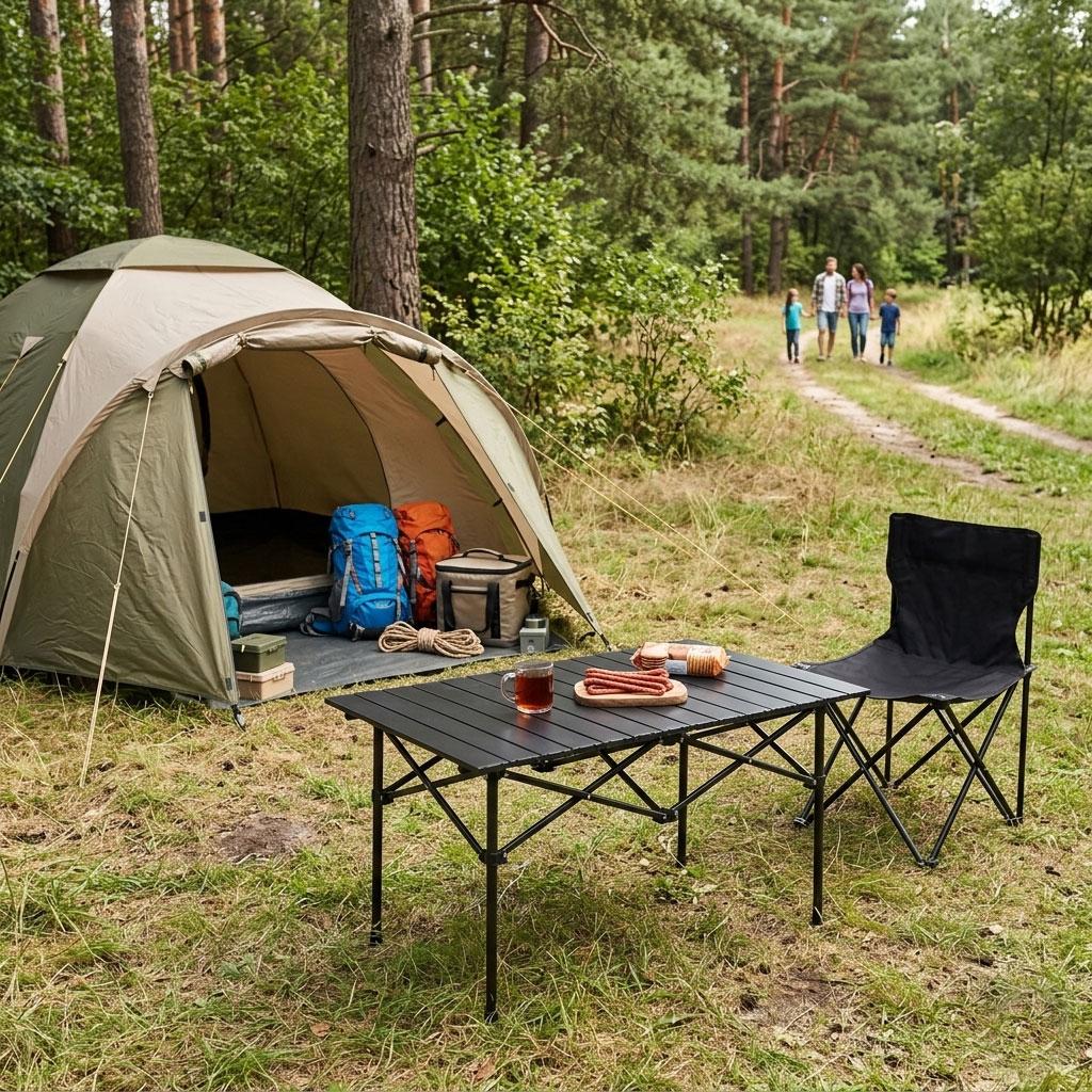 Folding Camping Table 95x55 cm with Carry Bag, Black