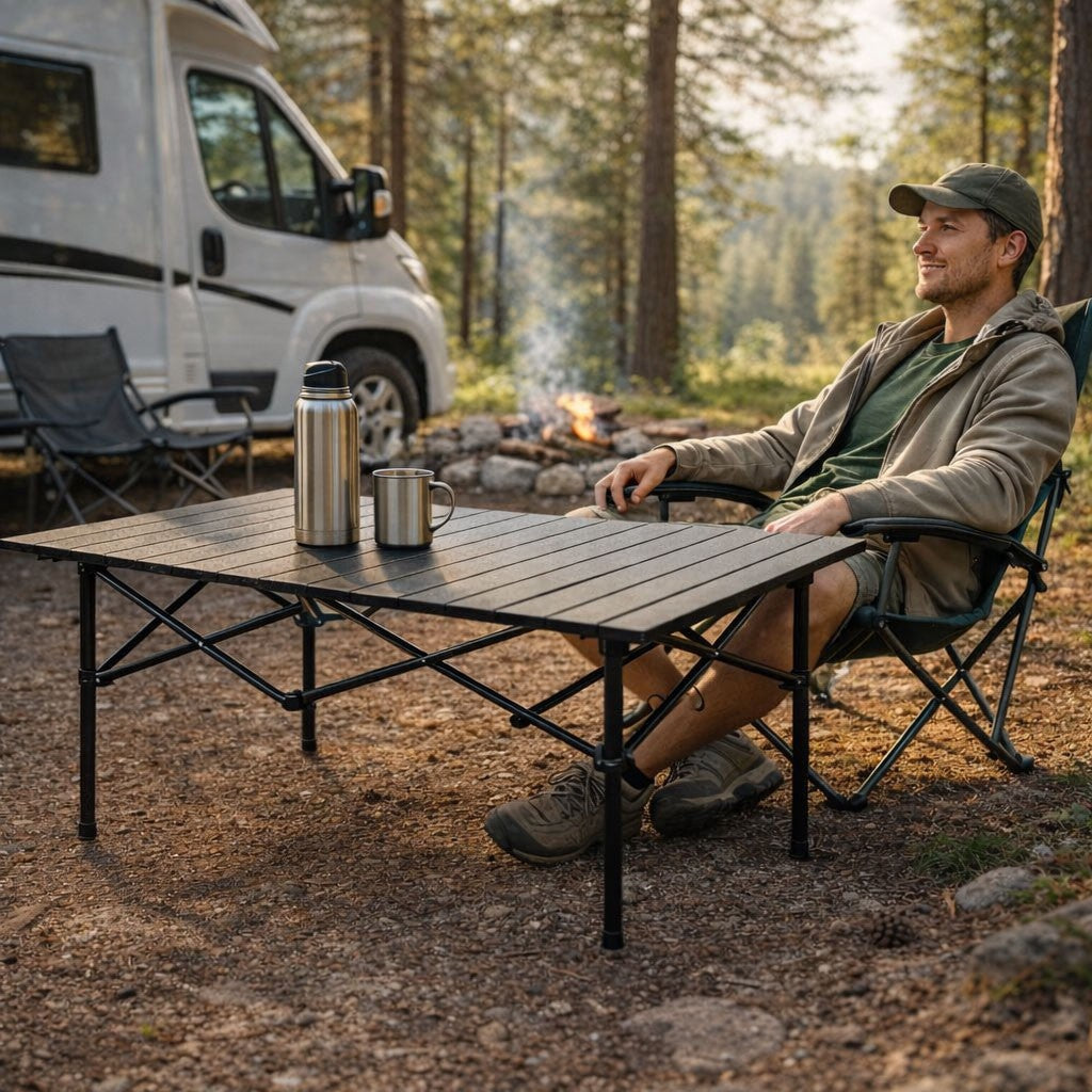 Folding Camping Table 95x55 cm with Carry Bag, Black