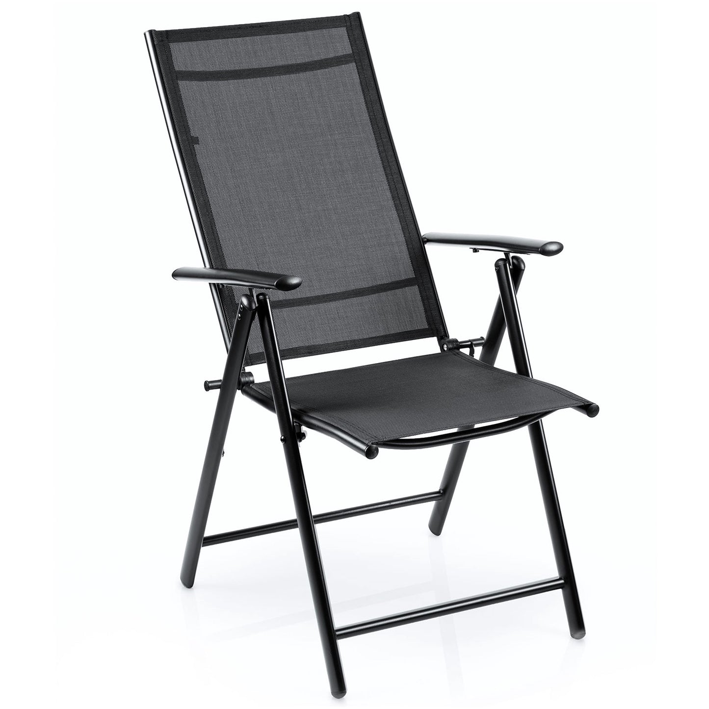 Folding Garden Chair, Black, Adjustable Backrest, Textilene