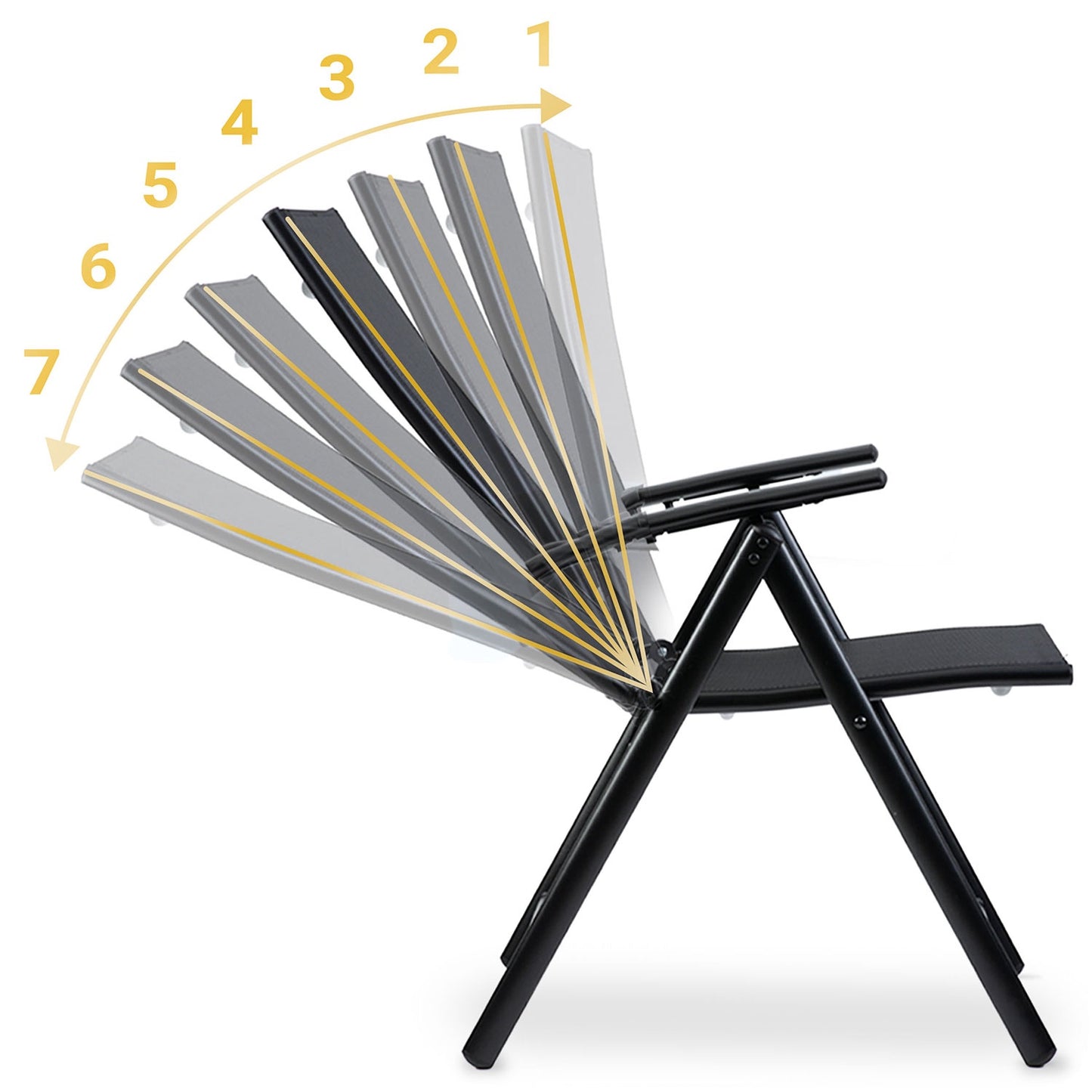 Folding Garden Chair, Black, Adjustable Backrest, Textilene