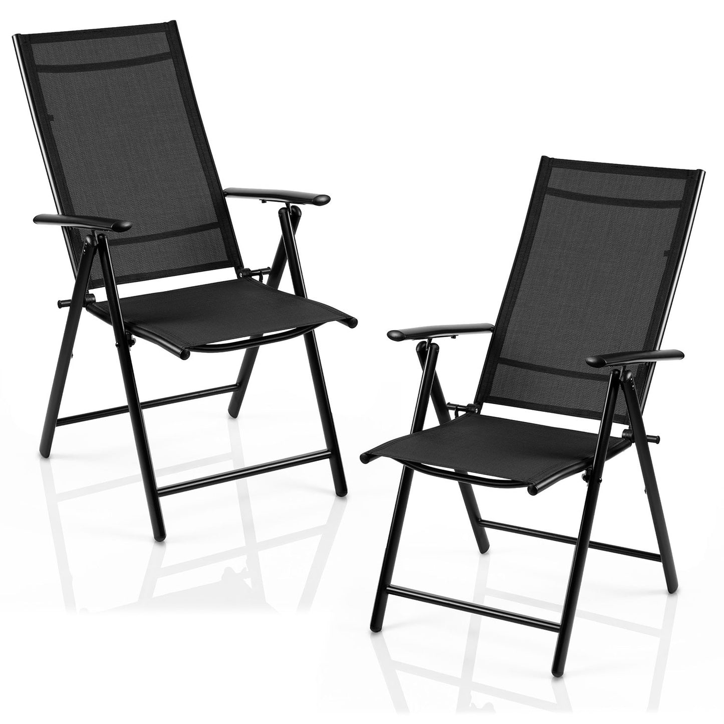 Folding Garden Chairs Set of 2, Black, Adjustable Recline