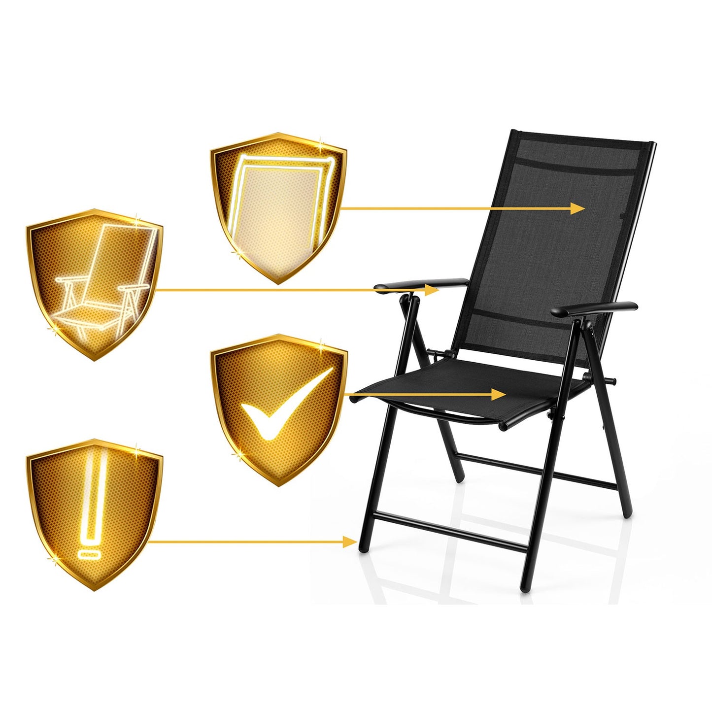Folding Garden Chairs Set of 2, Black, Adjustable Recline