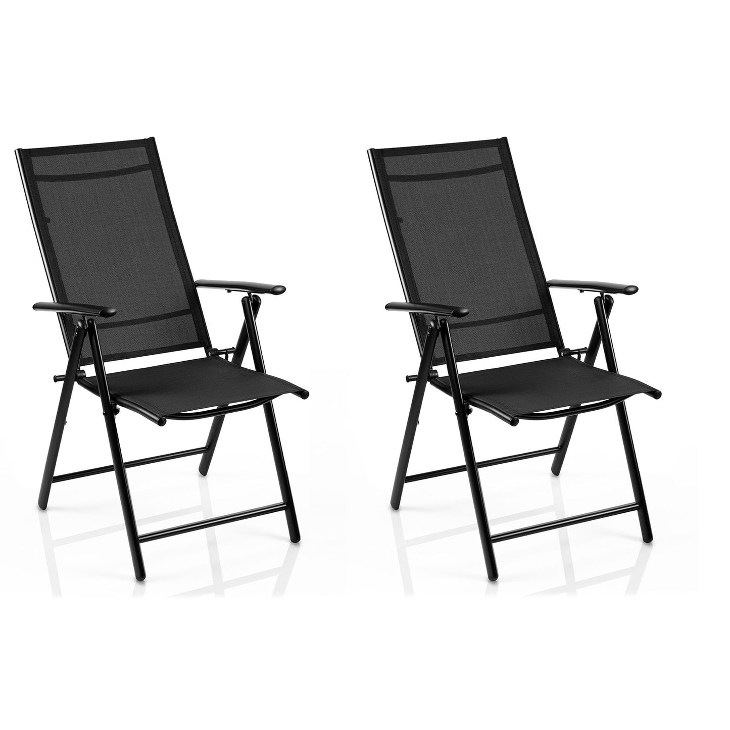 Folding Garden Chairs Set of 2, Black, Adjustable Recline