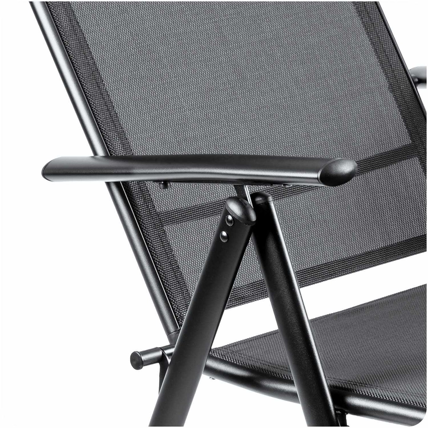 Folding Garden Chairs Set of 2, Black, Adjustable Recline
