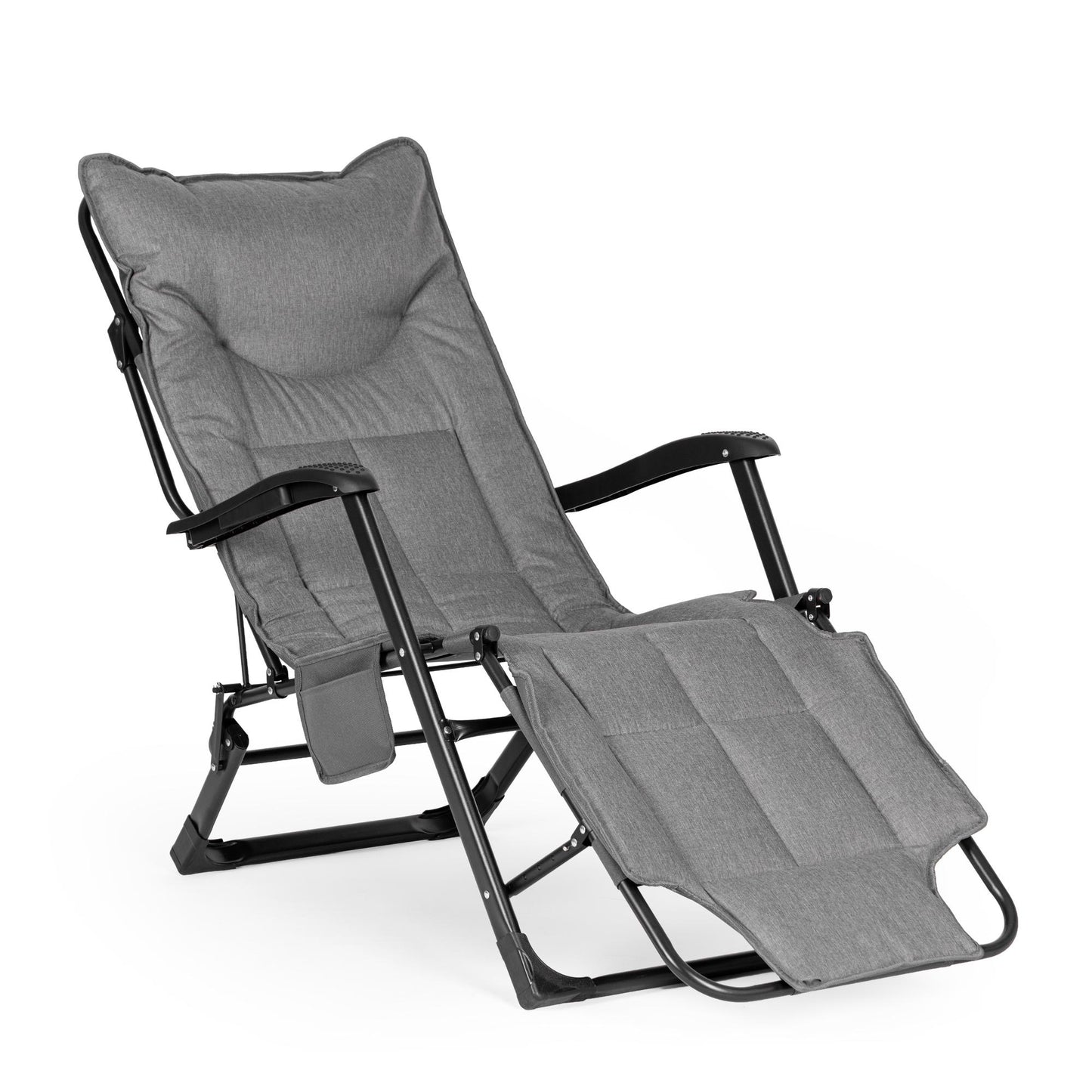 Folding Garden Lounger with Adjustable Footrest, Grey