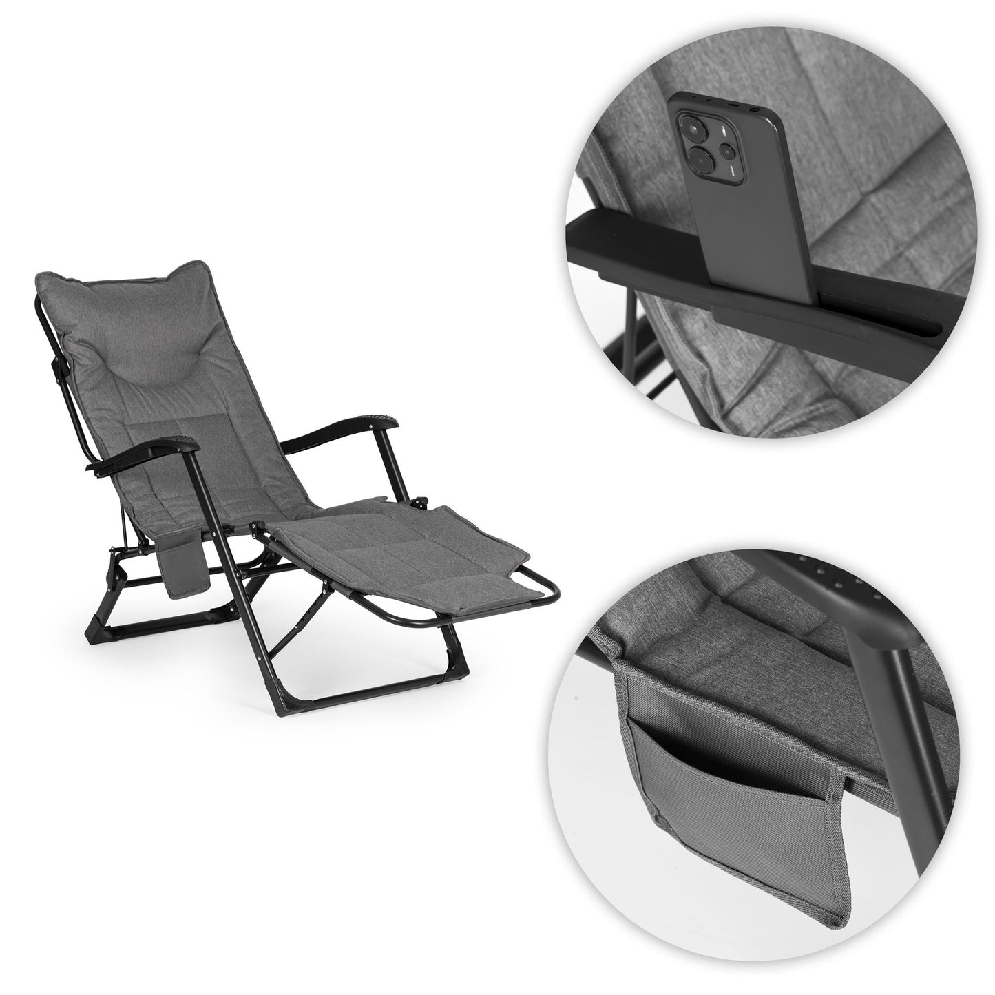 Folding Garden Lounger with Adjustable Footrest, Grey