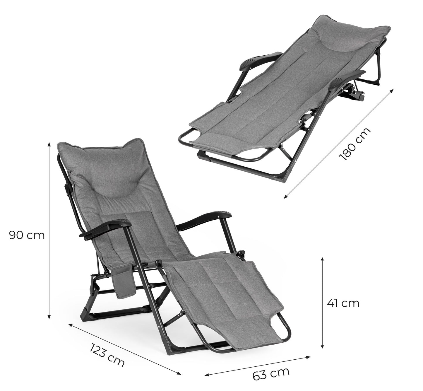 Folding Garden Lounger with Adjustable Footrest, Grey