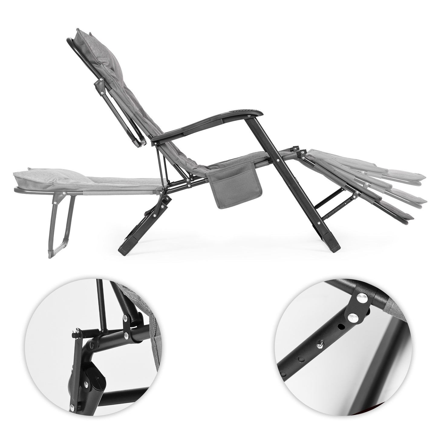 Folding Garden Lounger with Adjustable Footrest, Grey
