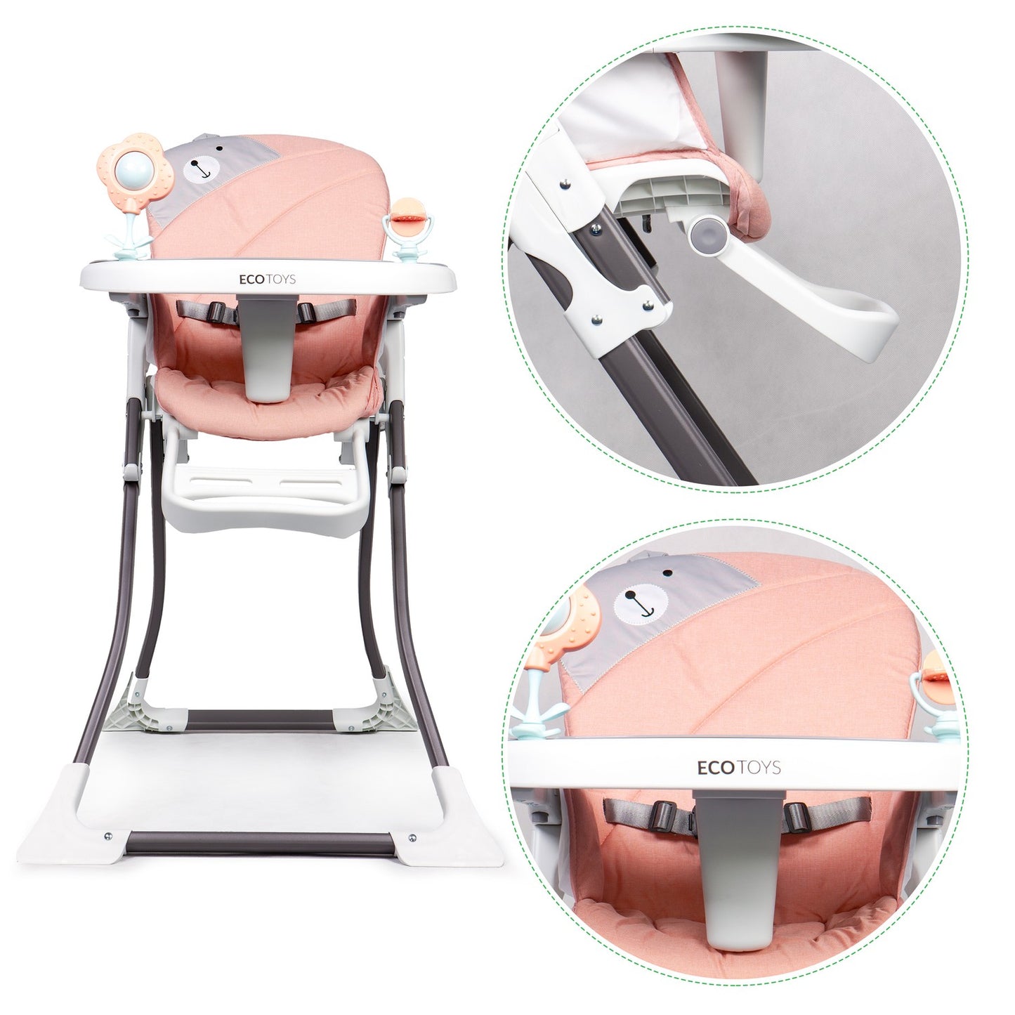 Folding High Chair with Adjustable Tray and Safety Belts