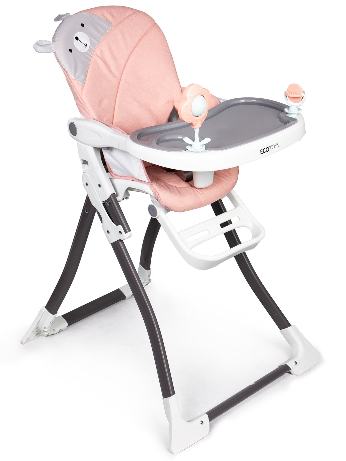 Folding High Chair with Adjustable Tray and Safety Belts