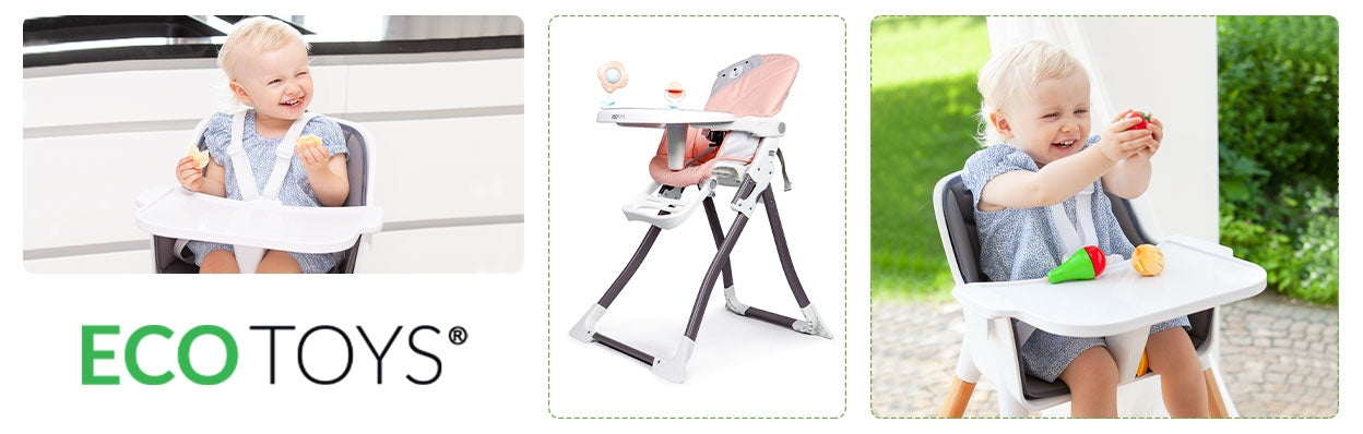 Folding High Chair with Adjustable Tray and Safety Belts