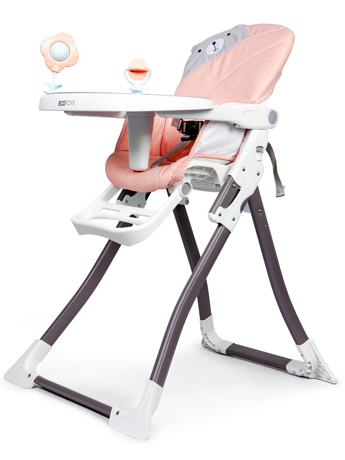 Folding High Chair with Adjustable Tray and Safety Belts