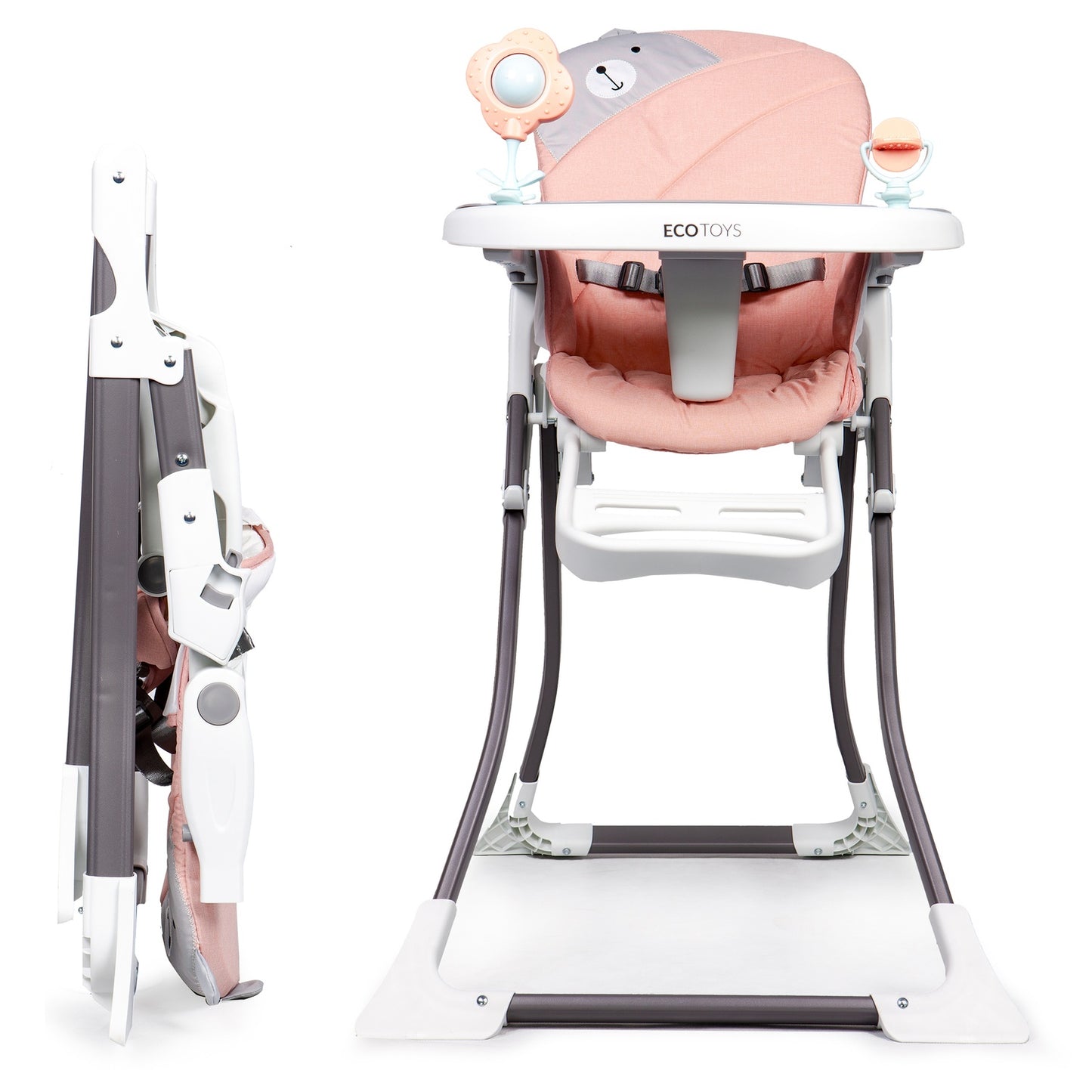 Folding High Chair with Adjustable Tray and Safety Belts
