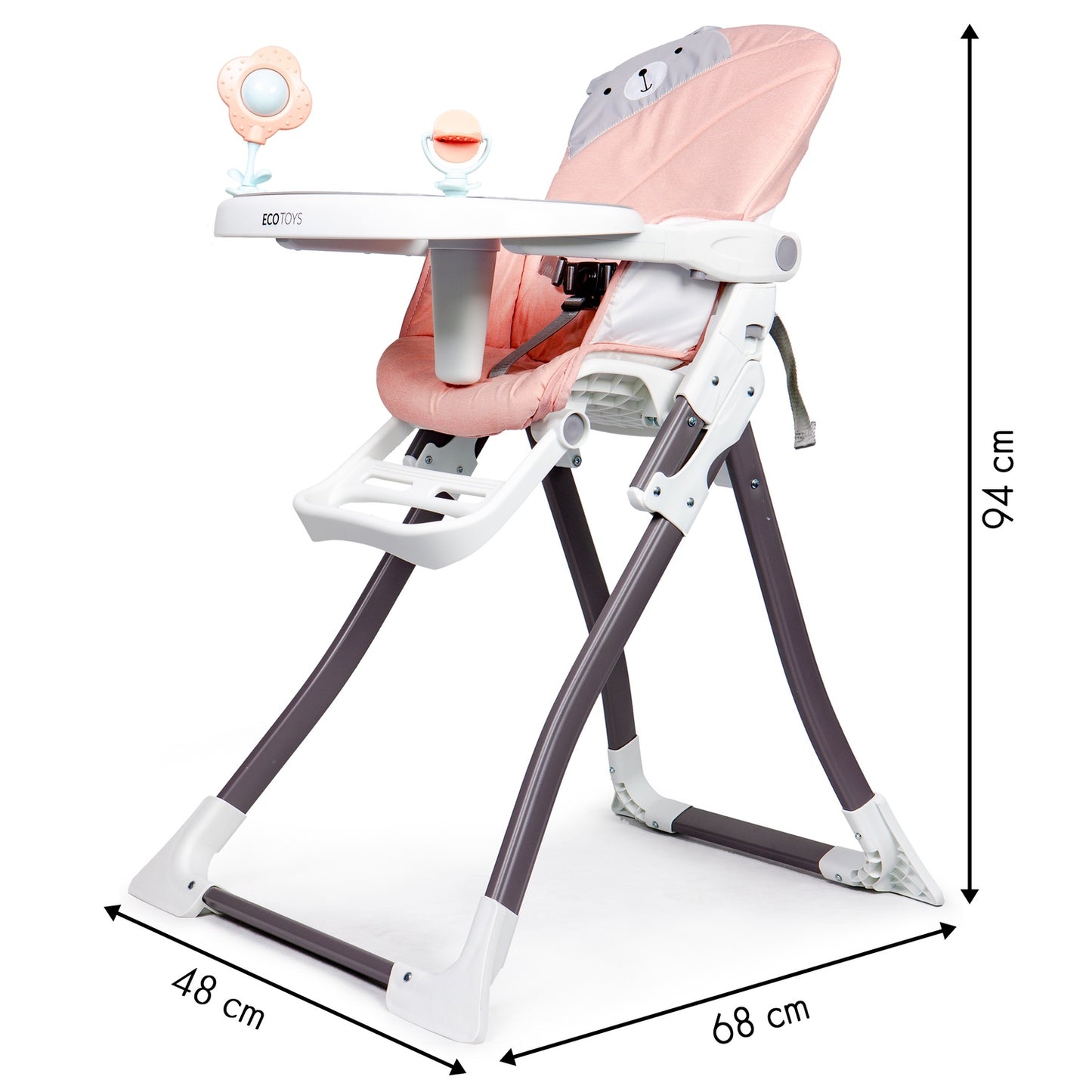 Folding High Chair with Adjustable Tray and Safety Belts