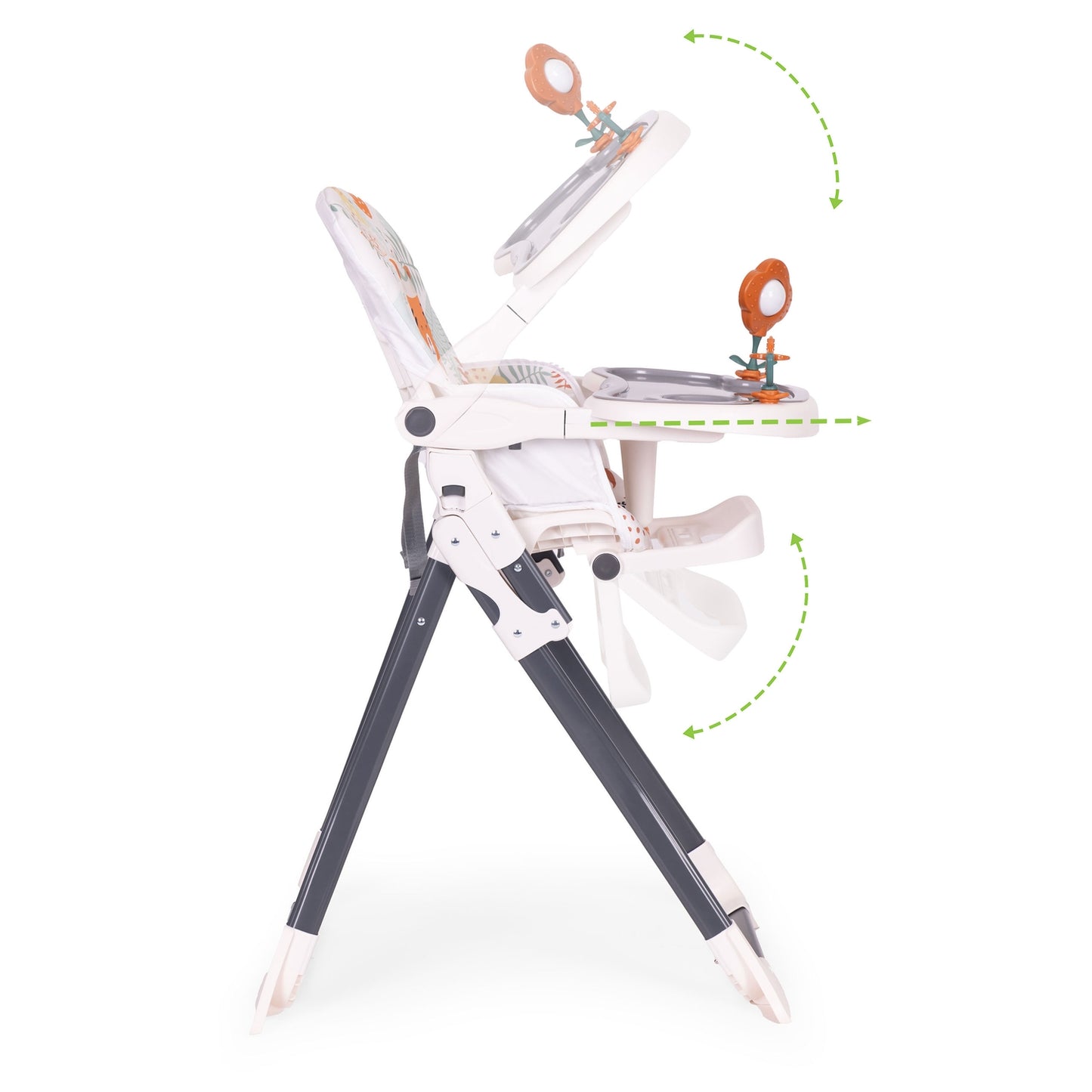 Folding High Chair with Toys, Adjustable Tray & Harness