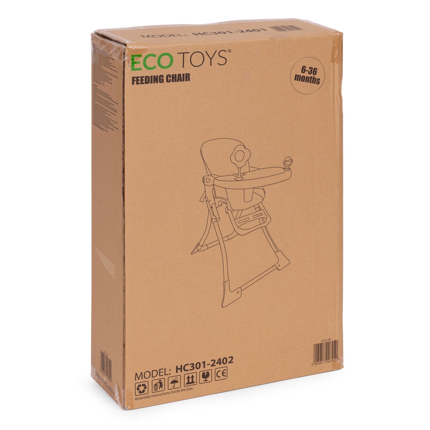 Folding High Chair with Toys, Adjustable Tray & Harness
