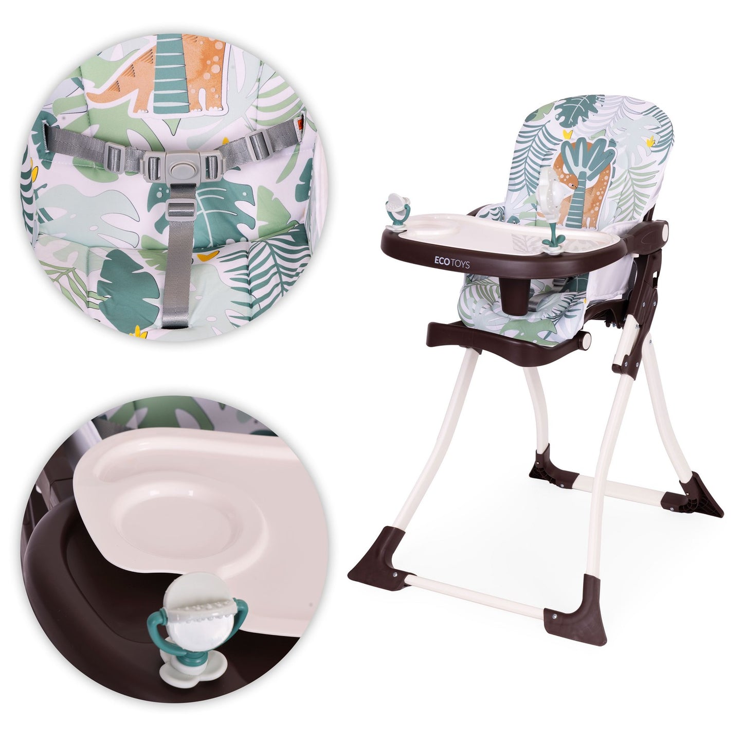 Folding High Chair with Toys, Adjustable Tray & Safety Harness