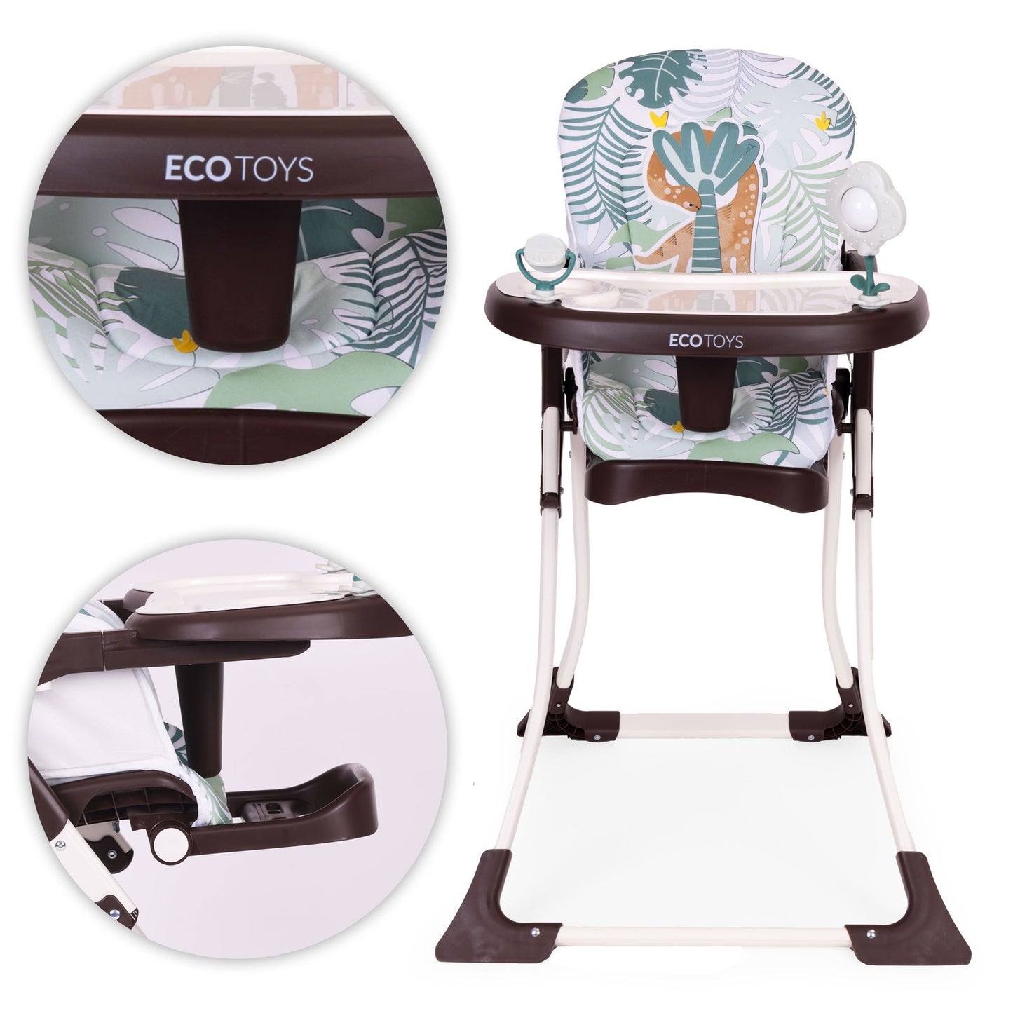 Folding High Chair with Toys, Adjustable Tray & Safety Harness