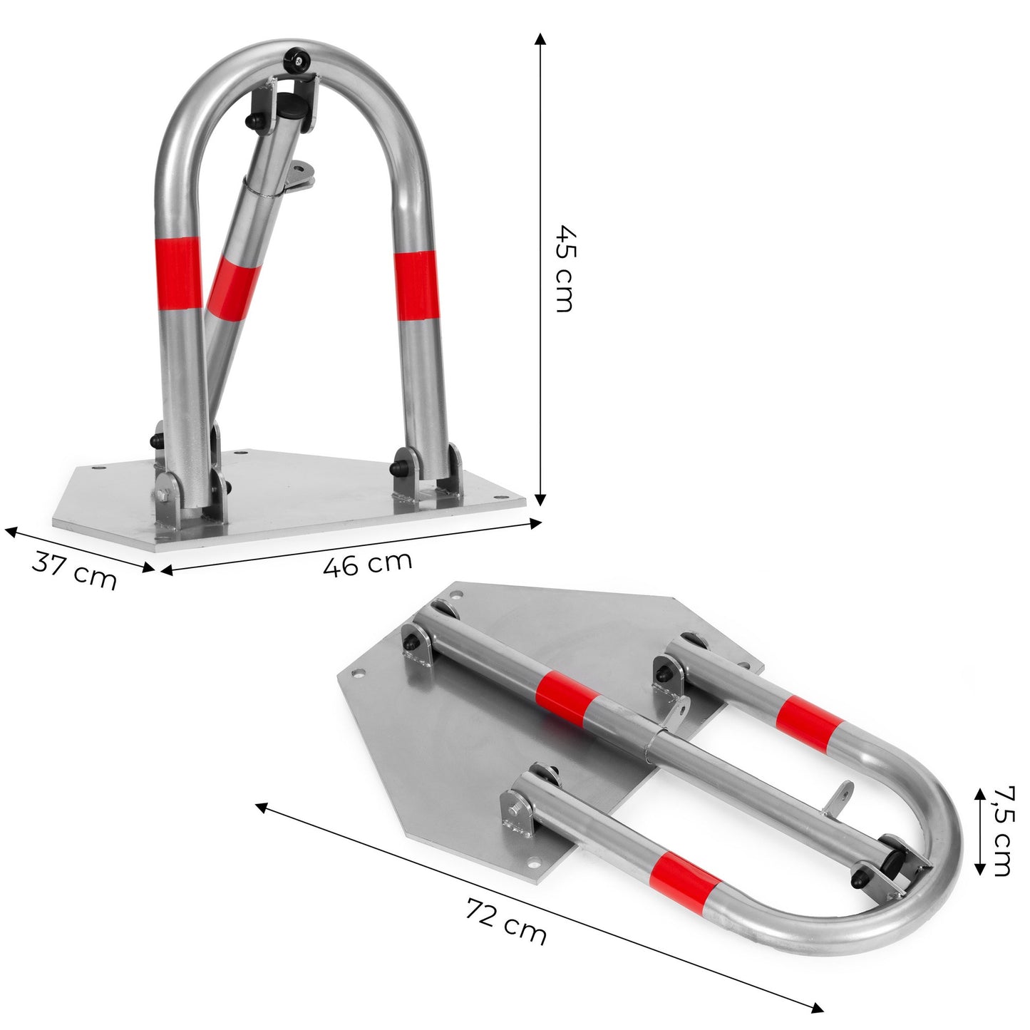 Folding Iron Parking Lock with Padlock, Reflective Stripes
