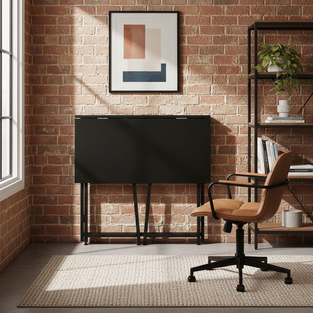 Folding Laptop Desk, 80x45 cm, Black MDF, Space-Saving
